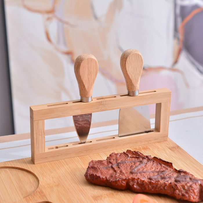 Bamboo Chopping Board Cheese Board Set with Knife Kitchen Charcuterie Serving