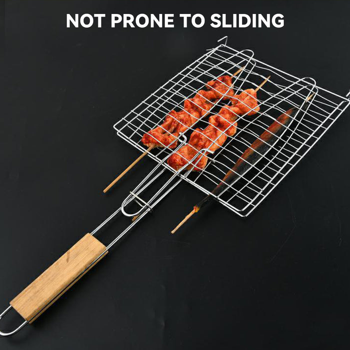 Iron BBQ Net Clamp with Wooden Handle Fish and Square Shape 2 Sizes