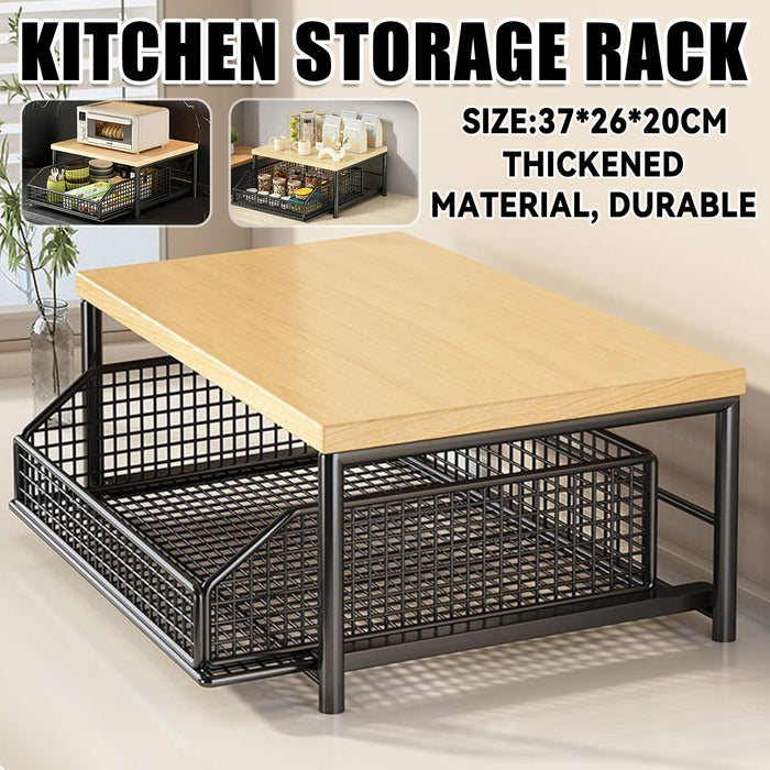 Kitchen Countertop Storage Rack With Drawer Iron Wood