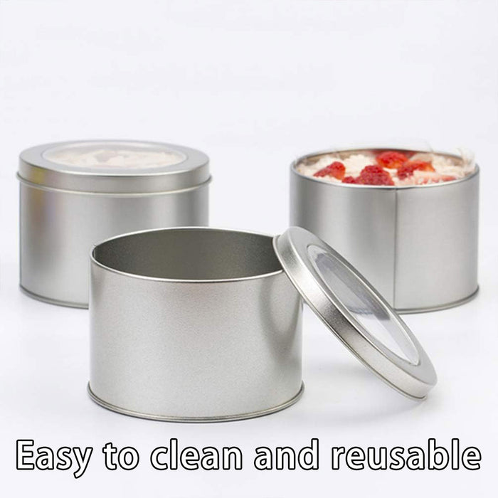 10 Pcs Window Tin Boxes Round Iron 9x6cm Grey Gold Silver