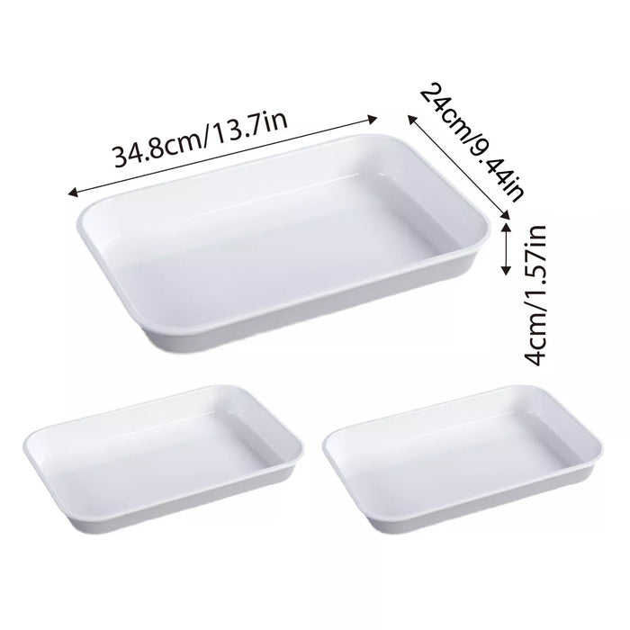 3 Pcs Rectangular White Plastic Deli Display Tray 34.8 x 24 cm
