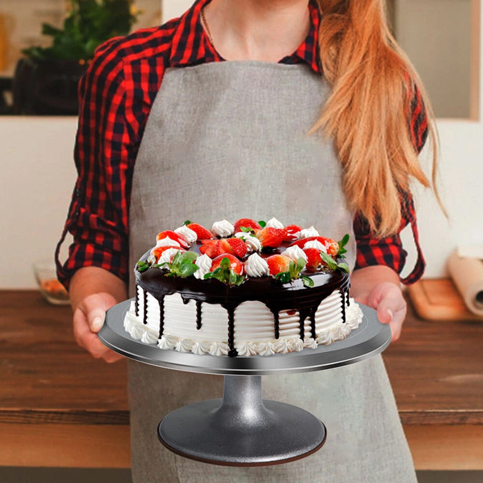 Cake Turntable Aluminum Alloy 31cm with Silicone Base Silver