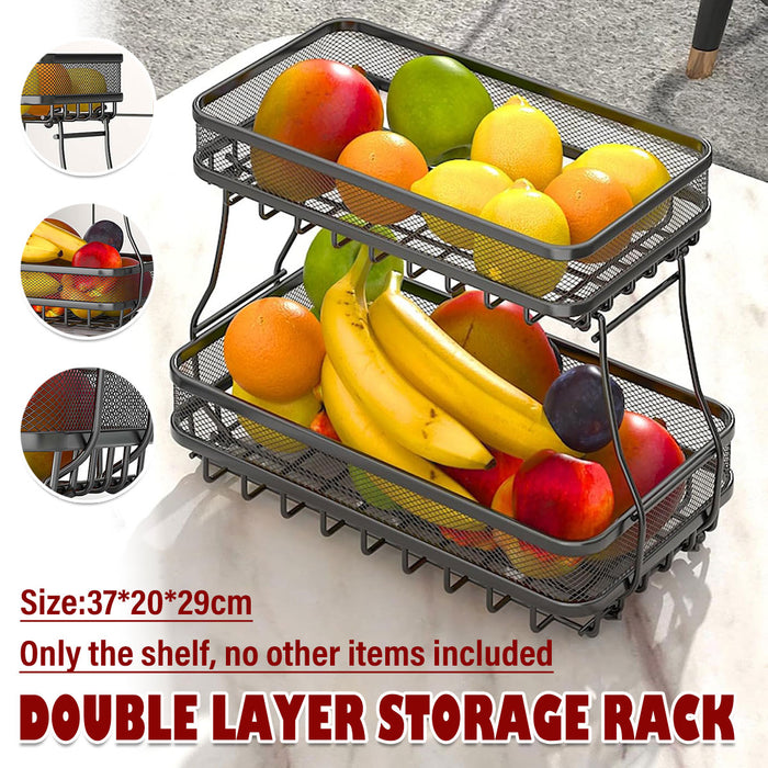 2 Tier Storage Basket Rack Carbon Steel Black 37cm