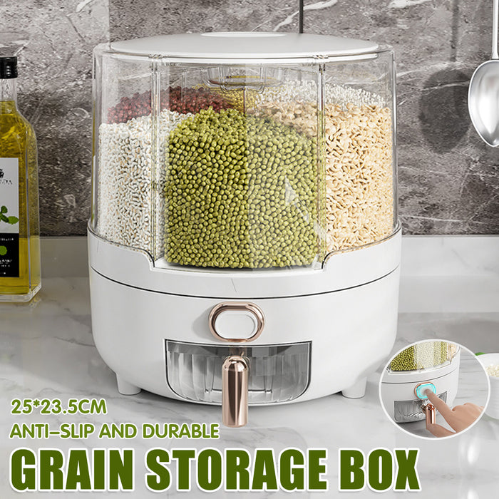Rotating Rice Storage Container with Button Dispenser