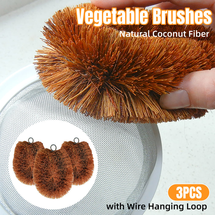 3 Pcs Coconut Fibre Kitchen Dish Cleaning Brush with Hanging Loop 10 x 9 cm