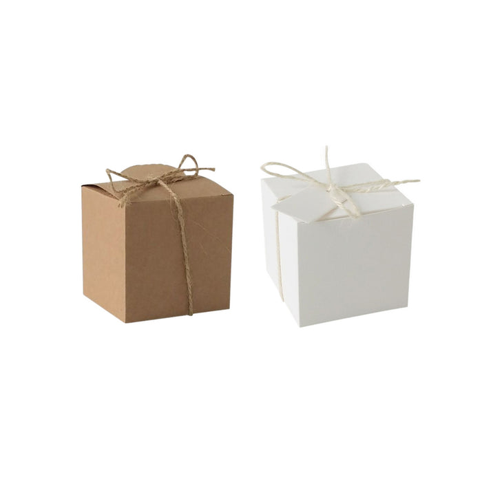 50 Pcs Kraft Paper Gift Boxes 7x7x7cm with Rope and Tags