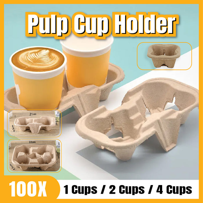 100 Pcs Recycled Paper Pulp Cup Tray 2 4 Cup Carrier