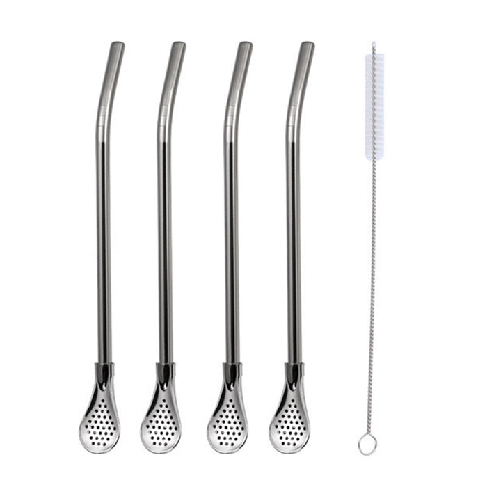 5 Pcs Straw Spoons with Removable Filter 18cm Stainless Steel