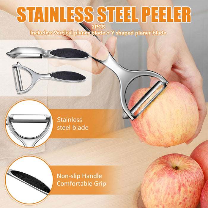 2 Pcs Stainless Steel Peeler Set with Swivel Blades