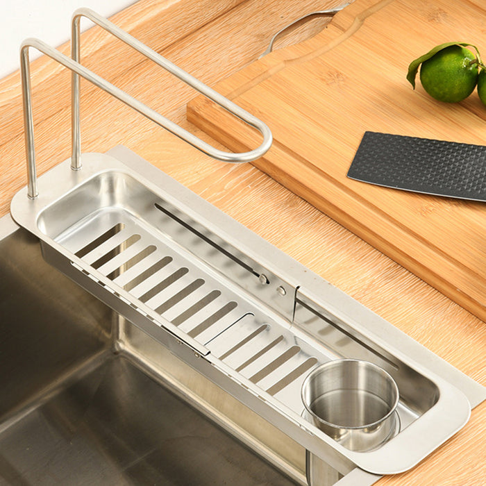 Retractable Sink Draining Rack With Filter Cup Silver Black