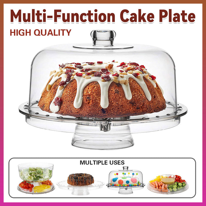 Multi-Function Clear Plastic Cake Stand Salad Bowl and Fruit Platter 30.7 cm