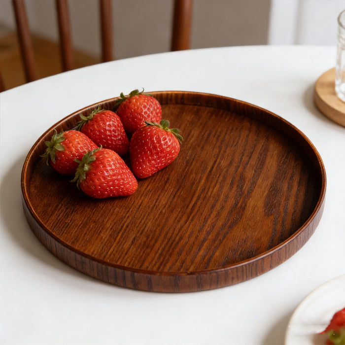 Round Wooden Serving Tray 4 Sizes 21 24 27 and 30 cm Natural Wood Grain