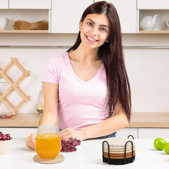 8pcs Round Cotton Woven Coaster, Dining Table Mat