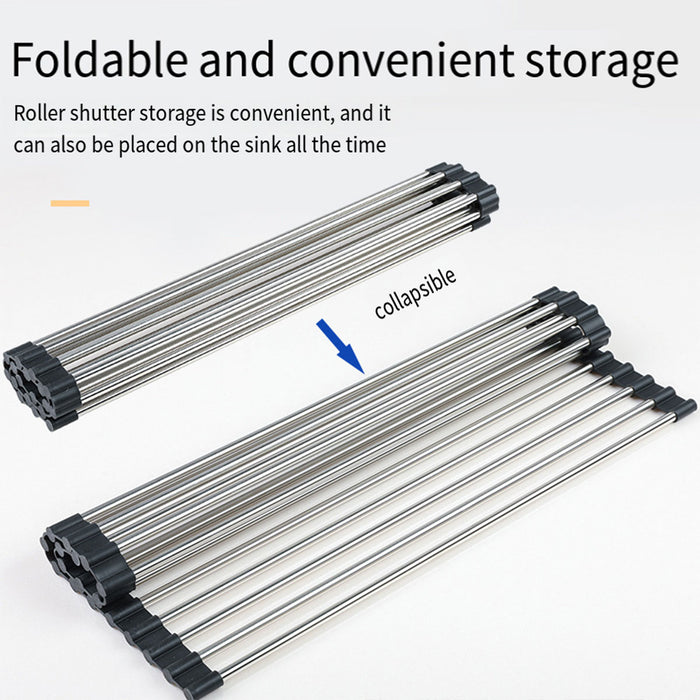 Stainless Steel Folding Sink Draining Rack with Silicone Pad
