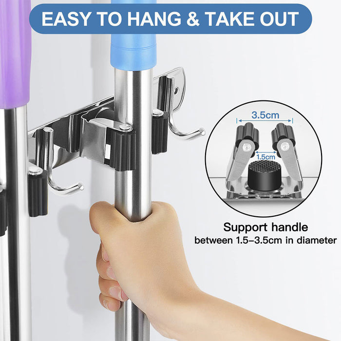 Punch Free Wall Mounted Mop Rack SUS304 Stainless Steel