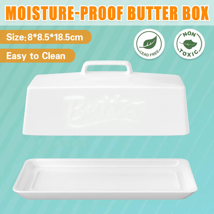 Ceramic Butter Tank with Lid Moisture Proof White 18.5cm