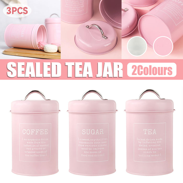 3 Pcs Airtight Storage Jars with Handles Tea Coffee Sugar