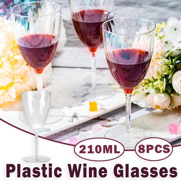 8 Pcs Plastic Wine Glasses 210ml Twill Design Transparent