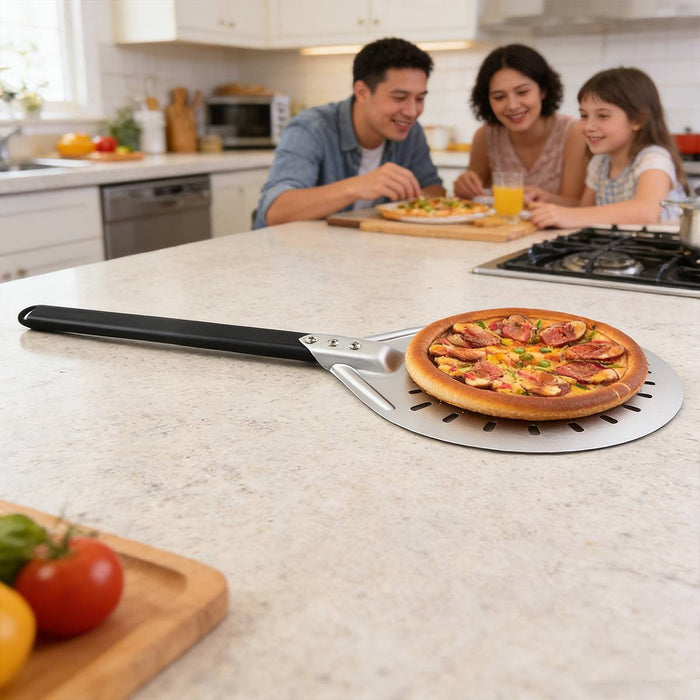 304 Stainless Steel Perforated Pizza Peel with Wooden Handle 3 Sizes 7 in / 8 in / 9 in