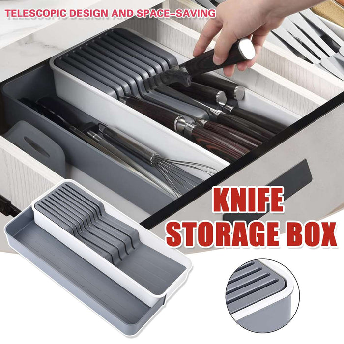 Expandable Knife Organiser Tray with Silicone Inserts White Grey