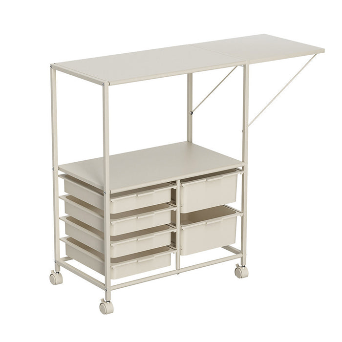 Movable Multilayer Side Table with Foldable Extension and Drawers