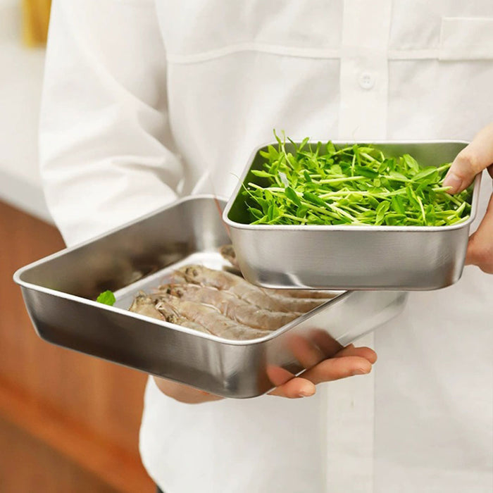 2pcs Stainless Steel Food Storage Containers With Lid, 55x200x55mm