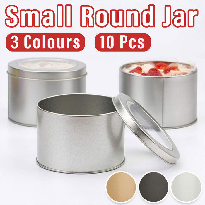 10 Pcs Window Tin Boxes Round Iron 9x6cm Grey Gold Silver