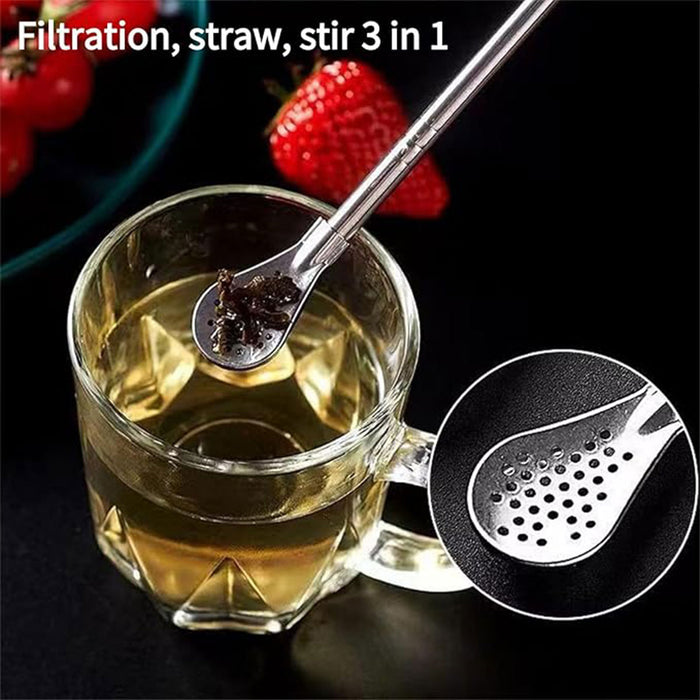5 Pcs Straw Spoons with Removable Filter 18cm Stainless Steel
