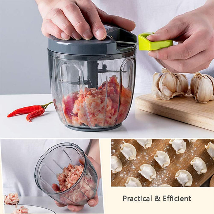 Manual Pull-String Garlic Chopper with 420 Steel Blades
