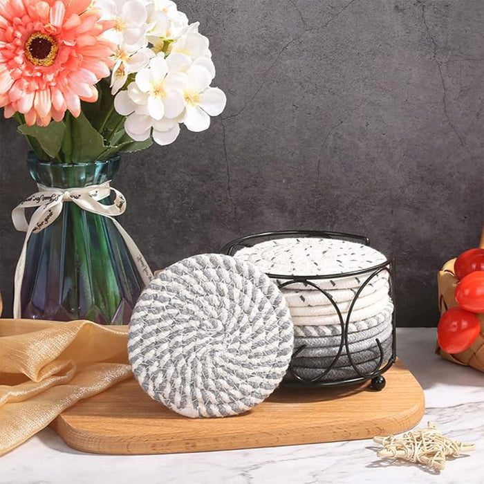 8pcs Round Cotton Woven Coaster, Dining Table Mat