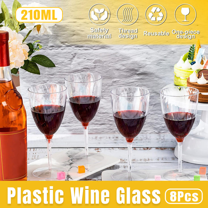 8 Pcs Plastic Wine Glasses 210ml Twill Design Transparent