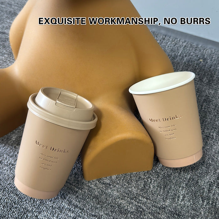 50 Pcs Coffee Paper Cups with Lids Matte Brown 330ml 380ml 500ml