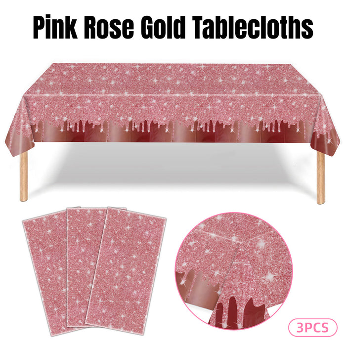 3 Pcs Rose Gold PE Tablecloths Waterproof 137 x 274 cm