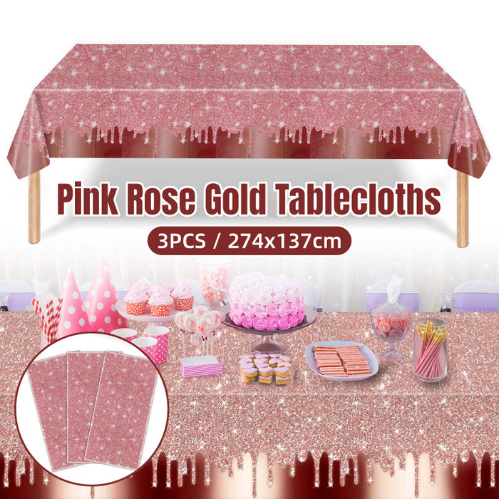 3 Pcs Rose Gold PE Tablecloths Waterproof 137 x 274 cm