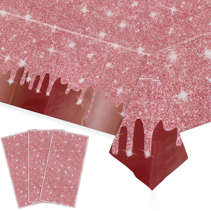 3 Pcs Rose Gold PE Tablecloths Waterproof 137 x 274 cm