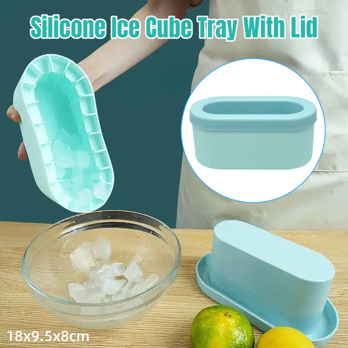 1 Pc Silicone Ice Cube Tray with Lid 100 Cubes