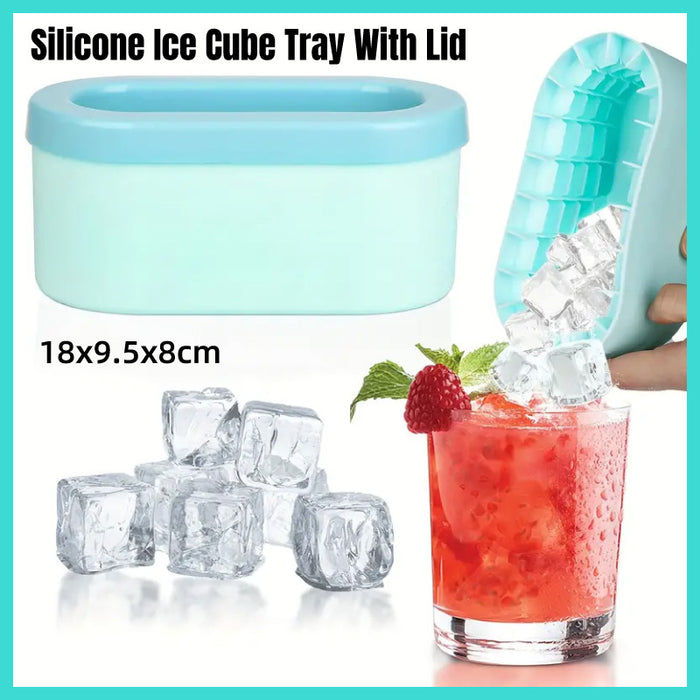 1 Pc Silicone Ice Cube Tray with Lid 100 Cubes