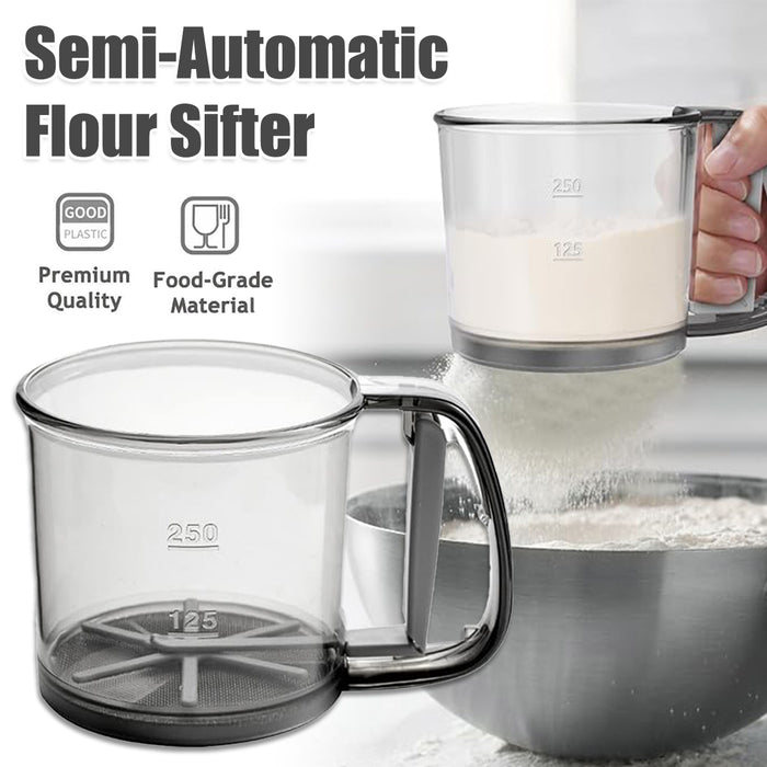 Semi-Automatic Handheld Flour Sifter with Fine Mesh for Baking and Straining