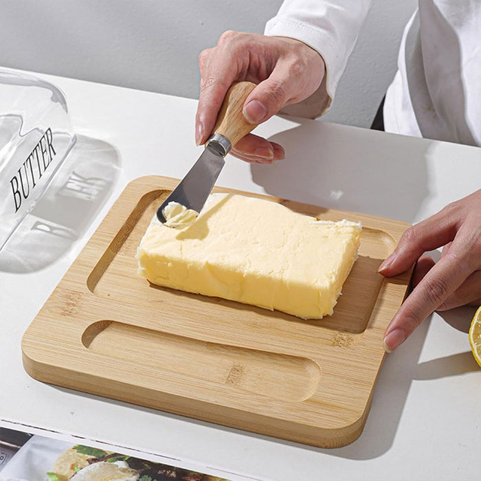 Butter Dish with Glass Lid Bamboo Base With Knife Slot