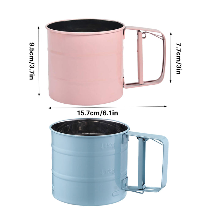 Stainless Steel Hand Crank Rotary Flour Sifter for Baking in Pink or Blue