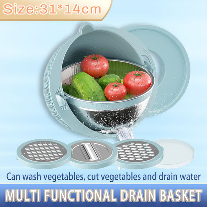 Stainless Steel Drainer Basket With Double Layer Blue