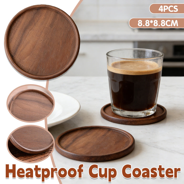 4 Pcs Round Wooden Coaster Set Heat Resistant Natural Wood Grain 8.8 cm