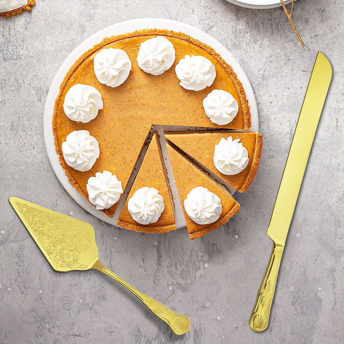 Cake Knife And Scoop Set Stainless Steel Gold Silver