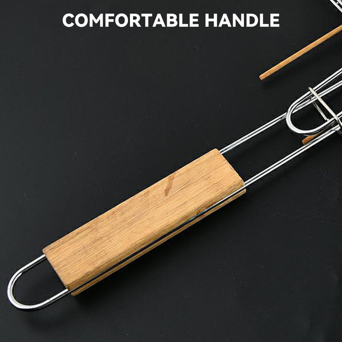 Iron BBQ Net Clamp with Wooden Handle Fish and Square Shape 2 Sizes