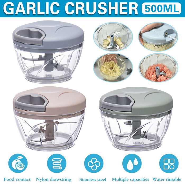 500ml Manual Food Chopper with Pull Handle and Steel Blades