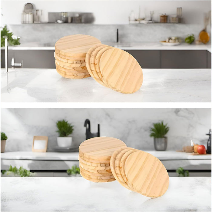 42 Pcs Wooden Coasters with Non Slip Base 10cm