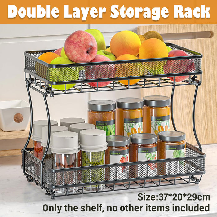 2 Tier Storage Basket Rack Carbon Steel Black 37cm