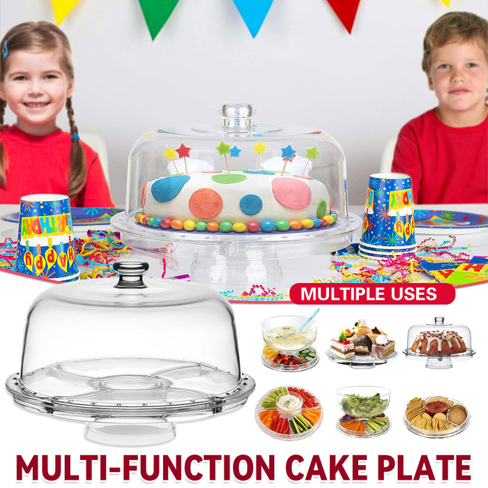 Multi-Function Clear Plastic Cake Stand Salad Bowl and Fruit Platter 30.7 cm
