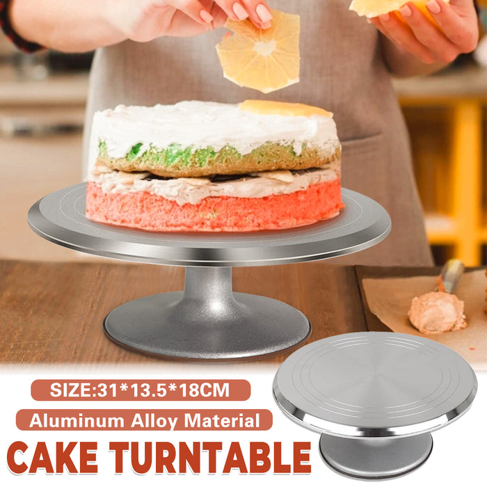 Cake Turntable Aluminum Alloy 31cm with Silicone Base Silver