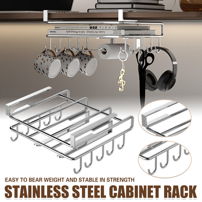 Cabinet Hanging Storage Rack Carbon Steel Silver With Hooks